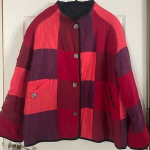 Wildroot 100% Pure Silk Patchwork Red and Purple Women's Jacket XL